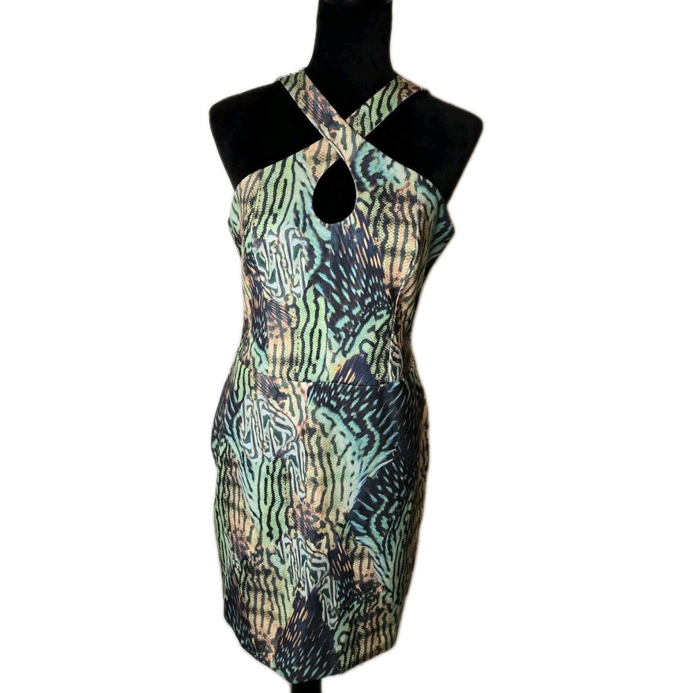 Sexy Criss Cross Strap‎ Mini Dress Animal Print Club Fun Party Sz 8